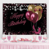 Lofaris Gold And Red Glitter Balloons Black Birthday Backdrop